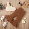 Ribbed 2pcs Solid One Shoulder Sleeveless Brown Baby Set Brown