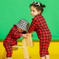 Plaid Print Lapel Collar Long-sleeve Baby Jumpsuit Red image 1