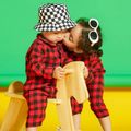 Plaid Print Lapel Collar Long-sleeve Baby Jumpsuit Red image 2
