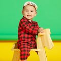 Plaid Print Lapel Collar Long-sleeve Baby Jumpsuit Red image 3