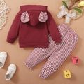 2-piece Toddler Girl Ear Design Hoodie Sweatshirt and Stripe Pants Set Red