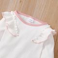2-piece Toddler Girl Ruffled Colorblock Long-sleeve Ribbed Top and Bowknot Design Pants Set White