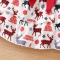Christmas 3pcs Baby Red Ribbed Off Shoulder Long-sleeve Bowknot Splicing Reindeer Print Ruffle Party Dress Set Red
