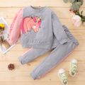 2-piece Toddler Girl Ruffled Unicorn Print Colorblock Pullover and Pants Elasticized Set Multi-color