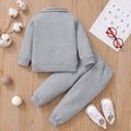 2pcs Baby Preppy Style Thickened Grey Long-sleeve Plaid Splicing Lapel Top and Trousers Set Grey image 3