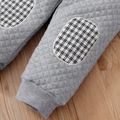 2pcs Baby Preppy Style Thickened Grey Long-sleeve Plaid Splicing Lapel Top and Trousers Set Grey