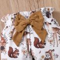 3pcs Baby Girl 95% Cotton Long-sleeve Letter Print Romper and Floral Trousers with Headband Set Brown
