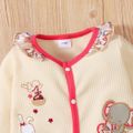 Baby Girl Animal Embroidered Beige Waffle Long-sleeve Jumpsuit Beige
