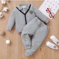 2pcs Baby Preppy Style Thickened Grey Long-sleeve Plaid Splicing Lapel Top and Trousers Set Grey image 1