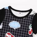 Baby Boy/Girl Black Short-sleeve Cartoon Print Plaid Jumpsuit Black