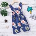 Baby Boy/Girl Floral Print Blue Button Up Overalls Shorts Deep Blue image 2