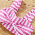 2pcs Toddler Girl Pink Stripe Bowknot Design Camisole and Button Design Skirt Set Pink