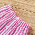 2pcs Toddler Girl Pink Stripe Bowknot Design Camisole and Button Design Skirt Set Pink