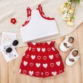 Father's Day 2pcs Toddler Girl Letter Heart Print Camisole and Bowknot Design Red Shorts Set Red