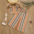 2pcs Toddler Girl Stripe Ruffled Camisole and Bowknot Design Pants Set COLOREDSTRIPES