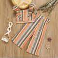 2pcs Toddler Girl Stripe Ruffled Camisole and Bowknot Design Pants Set COLOREDSTRIPES