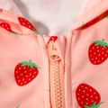 Toddler Girl Fruit Strawberry Print Ruffle Hem Pink Hooded Jacket Pink