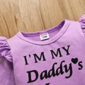 3pcs Baby Girl 95% Cotton Long-sleeve Letter Print Romper and Allover Floral Print Pants with Headband Set Purple image 3