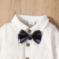 2pcs Baby Boy Gentleman Bow Tie Decor Long-sleeve Button Up Shirt and Plaid Suspender Pants Set White