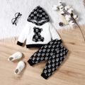 2pcs Baby Boy/Girl Bear Graphic Long-sleeve Hoodie and Allover Print Sweatpants Set White
