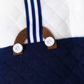 Baby Boy Thickened Textured Long-sleeve Bow Tie Decor Colorblock Spliced Jumpsuit Party Outfit White