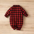Plaid Print Lapel Collar Long-sleeve Baby Jumpsuit Red image 5