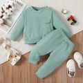 2pcs Baby Boy/Girl Solid Rib Knit Long-sleeve Sweatshirt and Sweatpants Set Green image 1