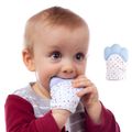 1-PC Baby Teether Gloves Squeaky Grind Teeth Oral Care Teething Pain Relief Newborn Bite Chew Sound Toys Silicone Gloves Light Blue