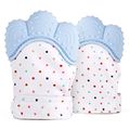 1-PC Baby Teether Gloves Squeaky Grind Teeth Oral Care Teething Pain Relief Newborn Bite Chew Sound Toys Silicone Gloves Light Blue