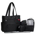 6-pack Diaper Tote Bag Set Multifunction Large Capacity Embroidered Mom Bag with Stroller Straps Buckle Black image 4
