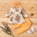 3-piece Baby Pretty Floral Dress Top and Polka Dots Pants with Headband Set Yellow