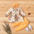 3-piece Baby Pretty Floral Dress Top and Polka Dots Pants with Headband Set Yellow image 2