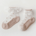 Baby / Toddler Lace Flounced Polka Dots Breathable Socks Khaki