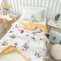 Cute Cartoon Animal Car Print Kids Blanket Quilt Ultra-Soft Lightweight Bamboo Cotton Home Bed Blanket Kids Bedding White