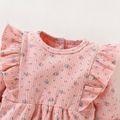 Ribbed Floral Allover Ruffle Decor Long-sleeve Baby Jumpsuit Pink