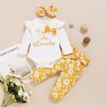 3pcs Letter and Floral Print Long-sleeve Baby Set Yellow