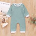 Ribbed Solid Long-sleeve Baby Jumpsuit Light Green image 1