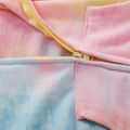 Tie-dyed Color Block Hooded Long-sleeve Baby Jumpsuit Pink