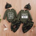 3pcs Camouflage and Letter Print Long-sleeve Green Baby Set Dark Green