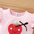 3pcs Strawberry and Stripe Print Flutter-sleeve Pink Baby Set Pink image 2