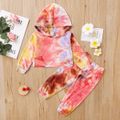 2-piece Toddler Girl Tie Dye Hoodie and Elasticized Pants Casual Set Coral