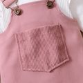 3pcs Baby Girl 95% Cotton Ribbed Long-sleeve Romper and Solid Suspender Dress with Headband Set Pink image 2