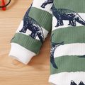 Baby 2pcs Ribbed Stripe and Dinosaur Print Long-sleeve Romper Set Green