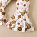 3-piece Toddler Girl Ruffled Polka dots Mesh Long-sleeve Ribbed Top, Floral Print Flared Pants and Headband Set Ginger