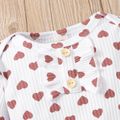 2pcs Cotton All Over Love Heart Print Baby Long-sleeve Ribbed Romper and Pants Set White image 4