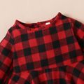 2-piece Toddler Girl Plaid Long-sleeve Peplum Top and Colorblock Flared Pants Set Red image 1