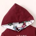 2-piece Toddler Girl Letter Floral Print Hoodie and Pants Set Burgundy image 3