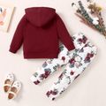 2-piece Toddler Girl Letter Floral Print Hoodie and Pants Set Burgundy image 2