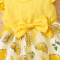 Lemon Print Splicing Yellow Flutter Sleeve Baby Mesh Dress Yellow