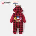 Baby Shark Christmas Cotton Plaid Antlers Jumpsuit for Baby Red image 1